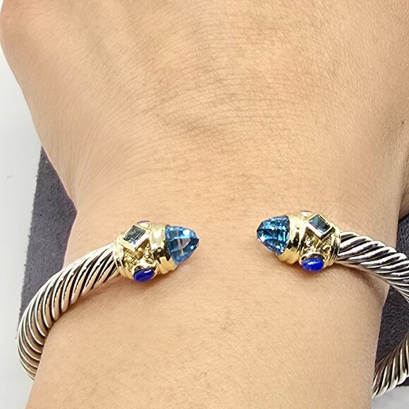 David Yurman Renaissance 5 mm Cable Blue topaz 14 K yellow gold and Silver SMALL - Picture 7 of 8
